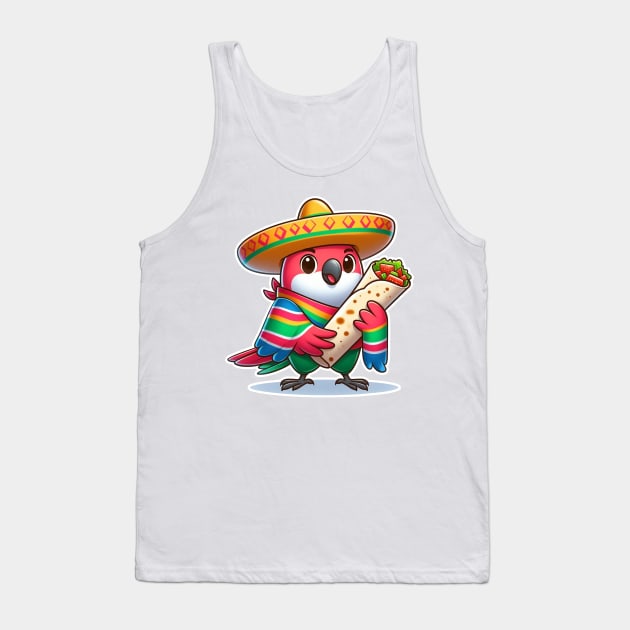 cute love birds are eating Mexican specialties, Tacos, Burritos, Enchiladas, Quesadillas, Guacamole, Fajitas, Chiles Rellenos, Tamales, Mole, Chilaquiles, Tank Top by art poo